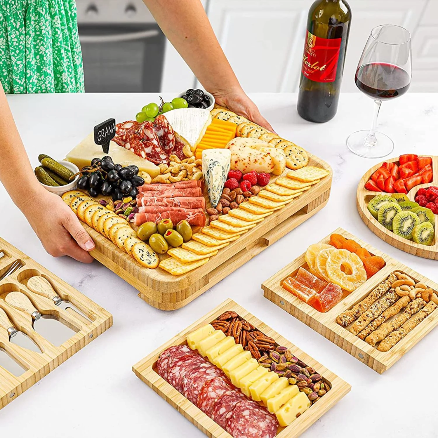 Bamboo Cheese Board Deluxe Set - Image 2