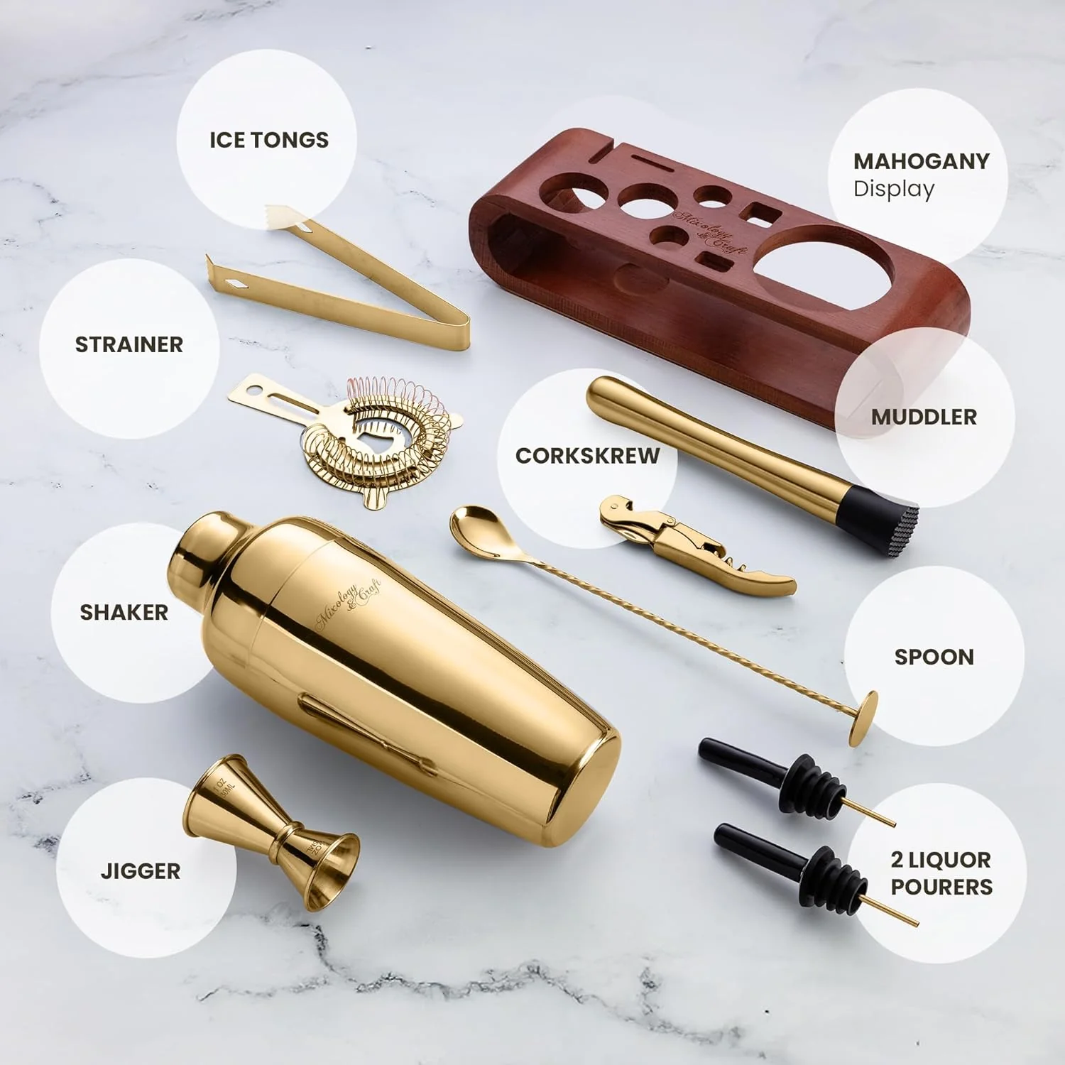 Bartender Kit with Oval Wood Stand | 10-Piece - Image 3