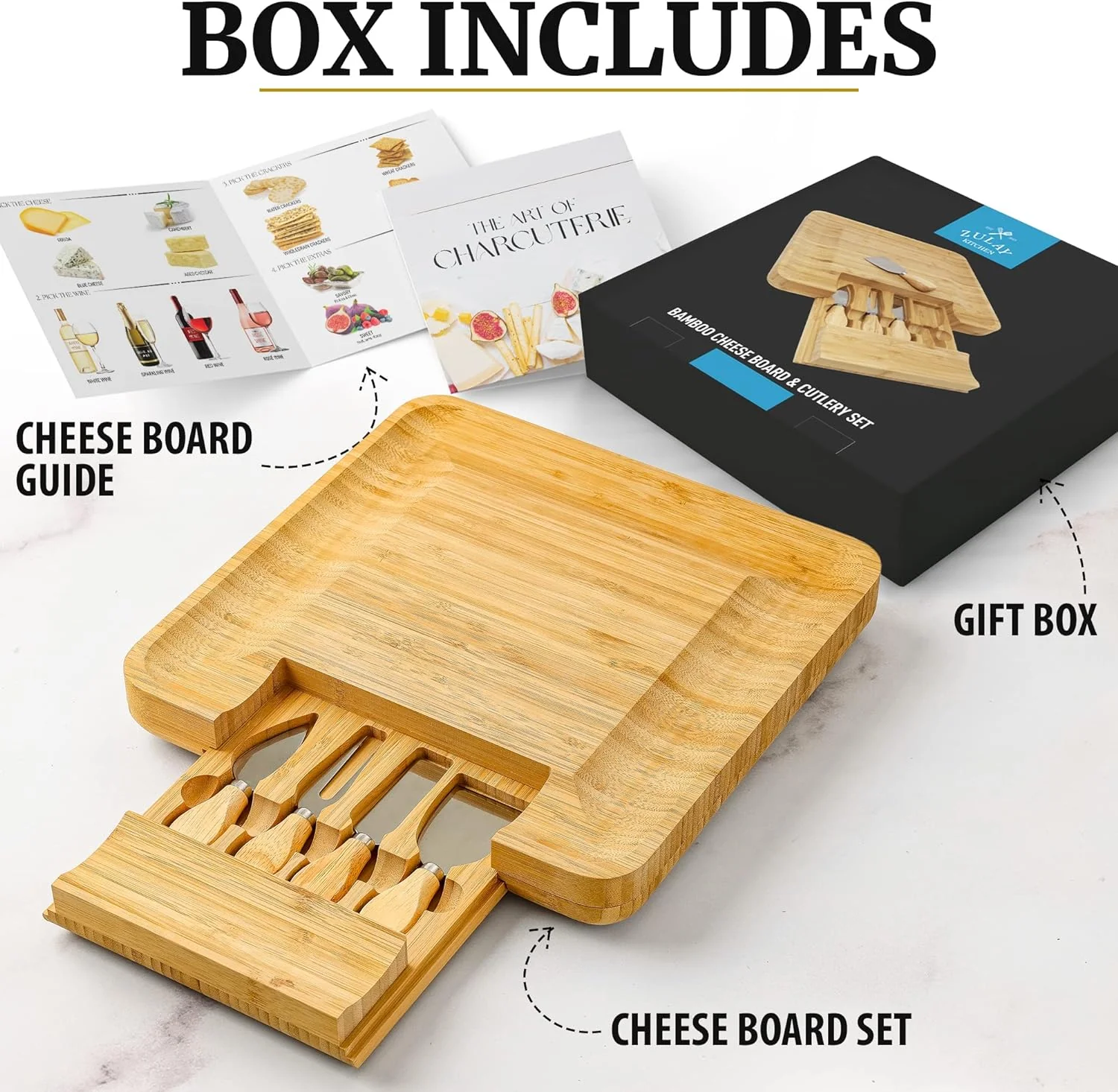 Light Bamboo Cheese Board Set - Image 9