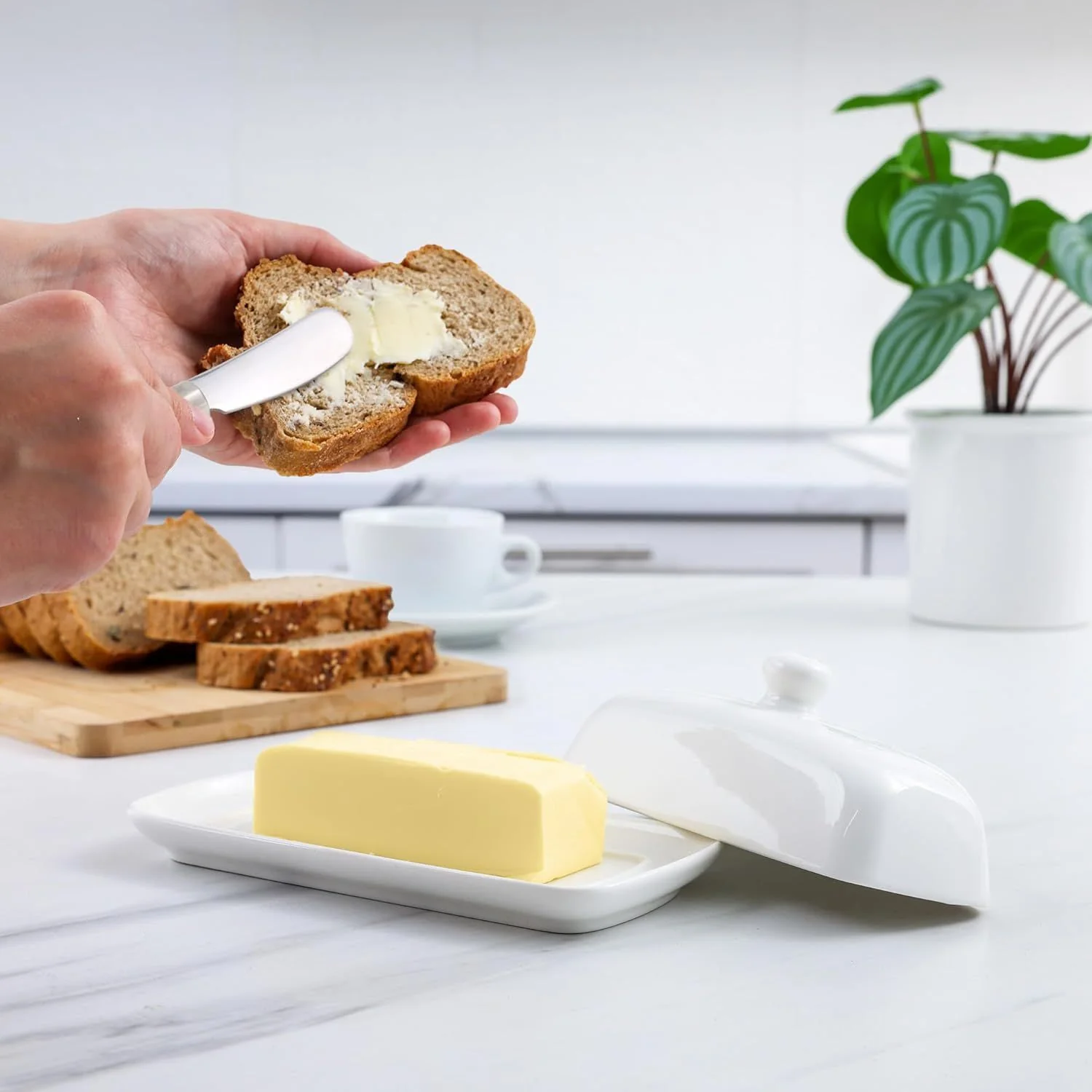 Porcelain Butter Dish With Lid & Knife - Image 2