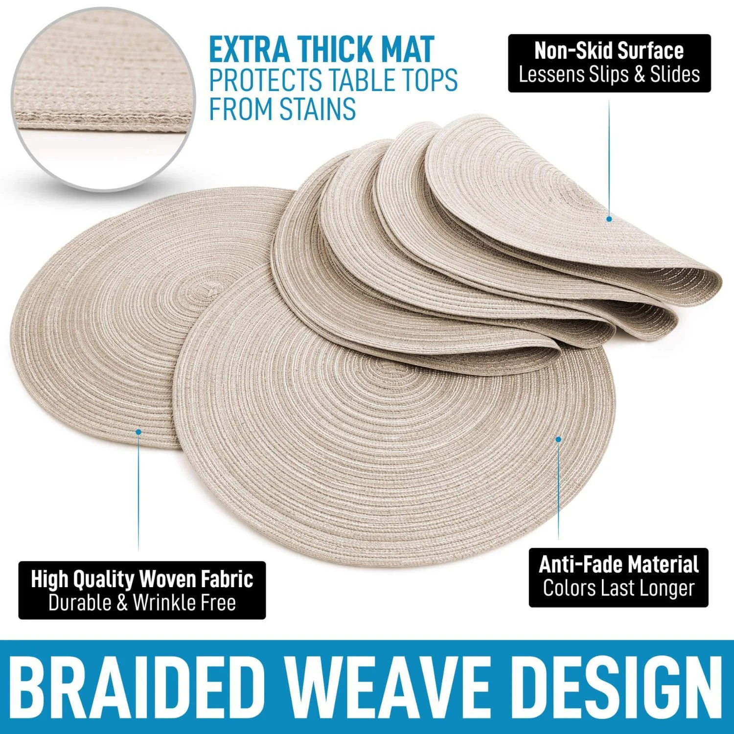 Round Braided Placemats - Set of 6 - Image 3